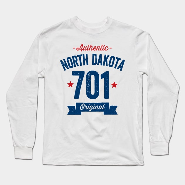 Authentic North Dakota 701 Area Code Long Sleeve T-Shirt by DetourShirts